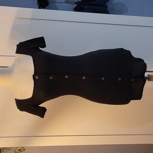 Extra Small Black Divided Ribbbed Button Down Dress with Scoop Neck and Back